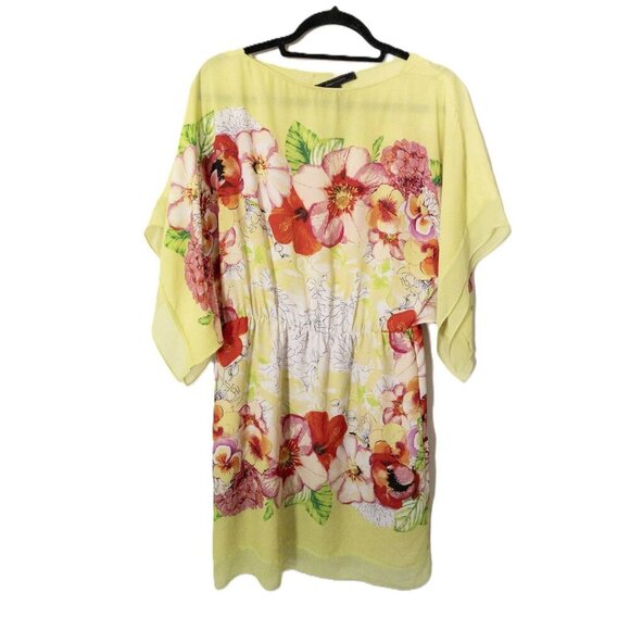 BCBG Maxazria Floral Print Yellow Tunic Dress XS/S Lightweight Lined - Picture 3 of 10